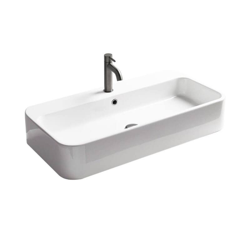 WS Bath Collections Cosa 39-3/8" Rectangular Ceramic Vessel or Wall - Gloss White