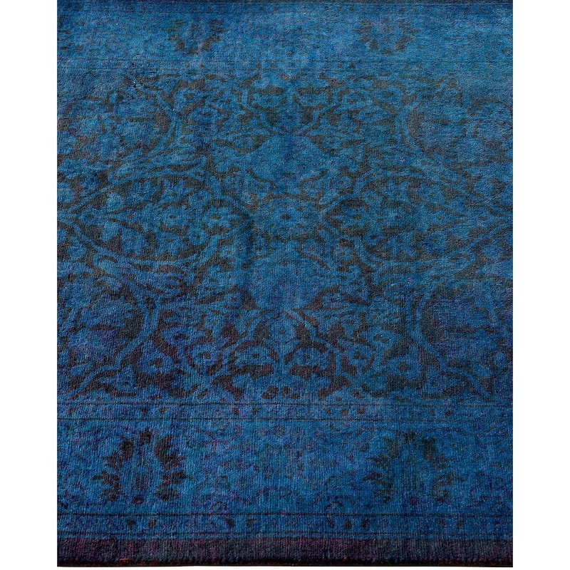 Overton Hand Knotted Wool Vintage Inspired Modern Contemporary Overdyed Blue Runner Rug - 2' 8" x 10' 8"