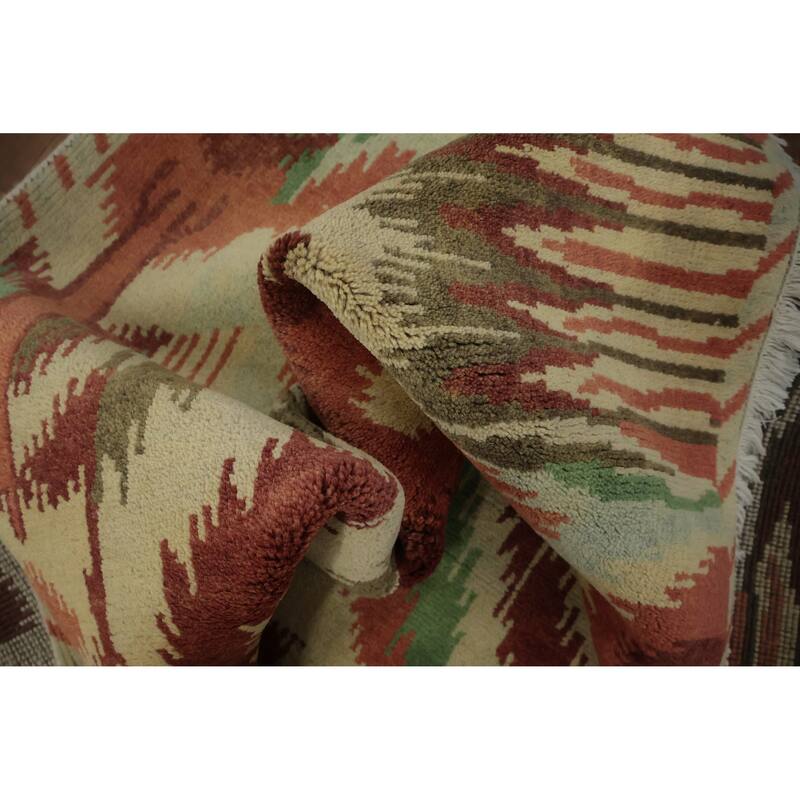 Hand Knotted Oriental 100% Wool Carpet Modern Geometric Green Gabbeh Area Rug - 9' 10'' X 8' 2''