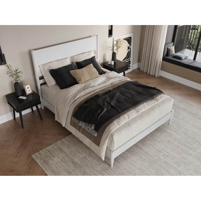 Solid Wood Low Profile Platform Bed - Modern Bedroom Furniture in White