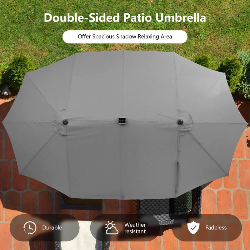 Costway 15 FT Twin Patio Double-Sided Umbrella 48 Solar LED Lights