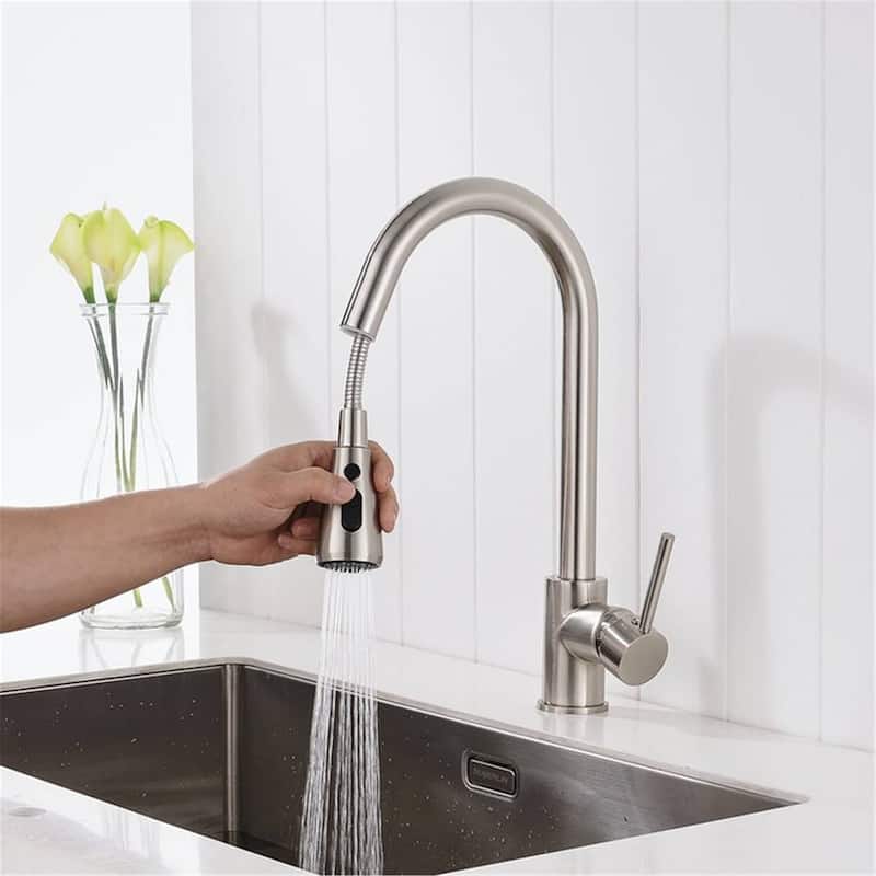 Single Hole Kitchen Sink Faucet With Pull Down Sprayer Brusded Nickel Kitchen Faucets Single Handle High Arc Mixer Faucets