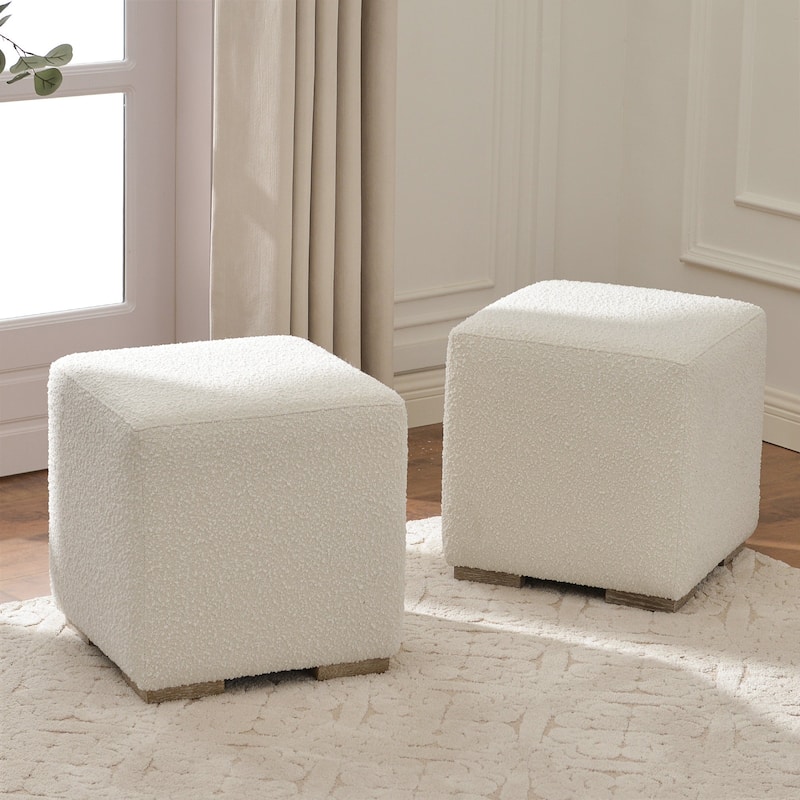 KINWELL 18.5" W Square Boucle Upholstered Ottoman Entryway Footstool