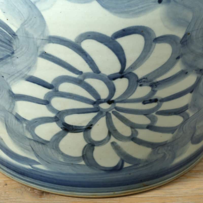 Approx. 17" High Blue and White Garden Stool with Flower Motif