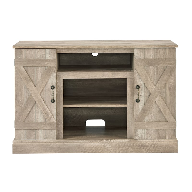 47" Gray Wash Farmhouse Barn Door TV Stands Console for a 50-inch TV