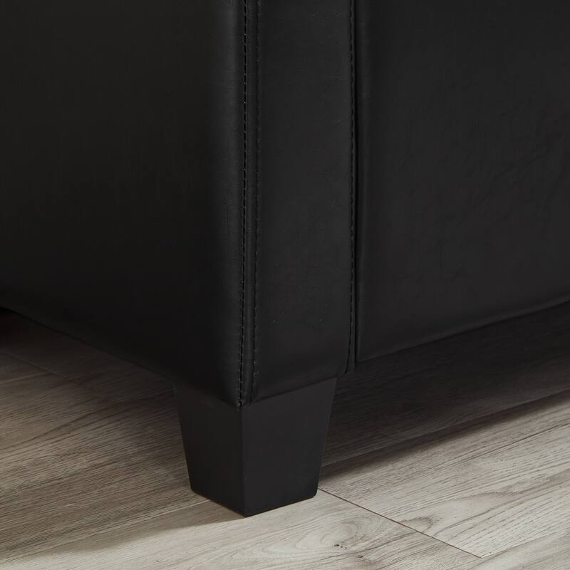 Tufted Faux Leather Storage Ottoman Bench for Bedroom, Living Room & Hallway, 48" Multifunctional Upholstered End of Bed Bench