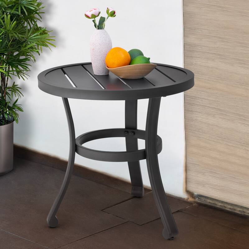 Nuu Garden Outdoor 20'' Metal Side Table, Round End Table, Black