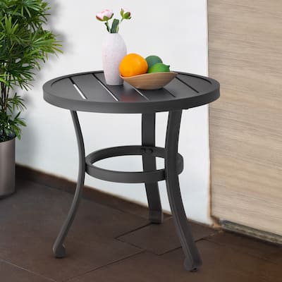 Nuu Garden Outdoor 20'' Metal Side Table, Round End Table, Black