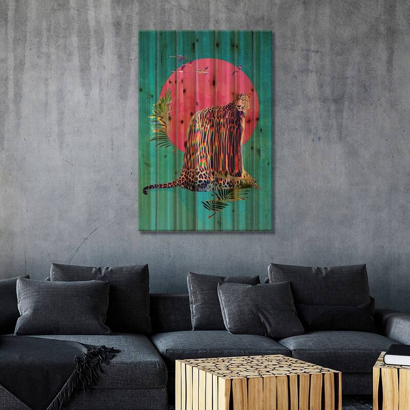 Jaguar Print On Wood by Ali Gulec - Multi-Color