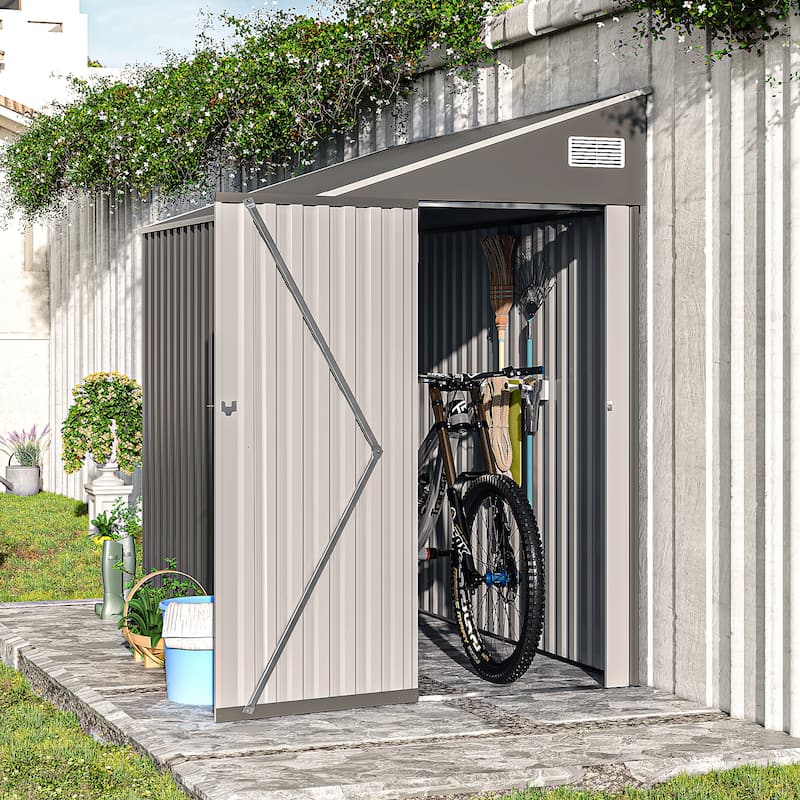4*8FT Storage Shed, Single Hinge Door, Solid Structural Design, Good Ventilation, Surface With Protective Film