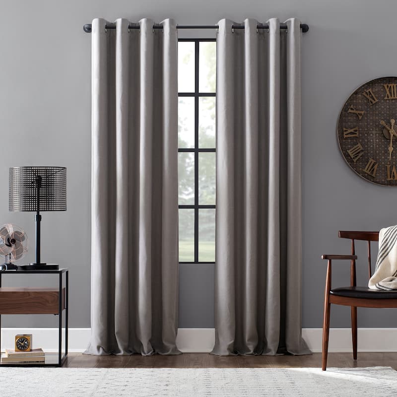Archaeo Linen Blend Blackout Grommet Top Curtain, Single Panel
