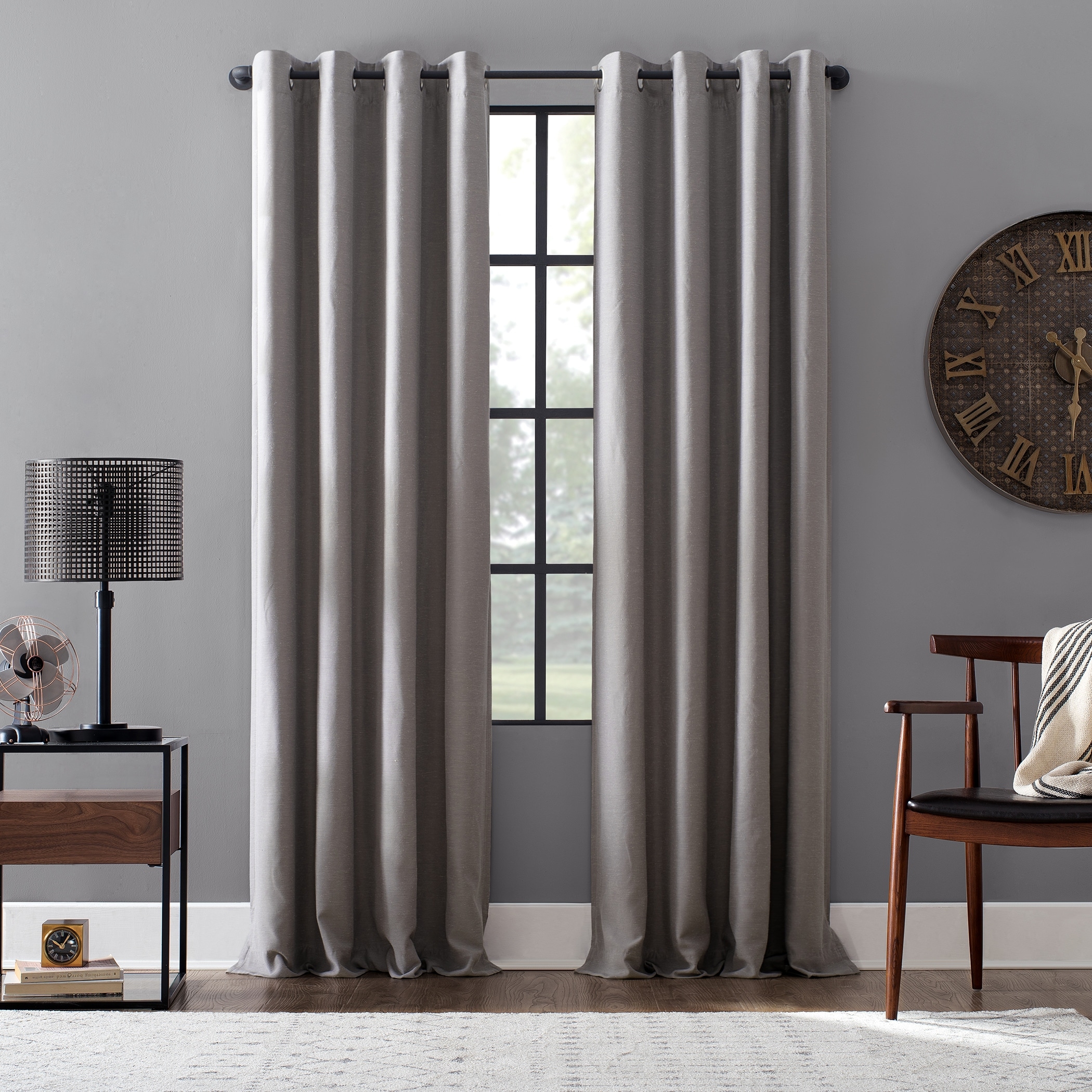 Archaeo Linen Blend Blackout Grommet Top Curtain, Single Panel