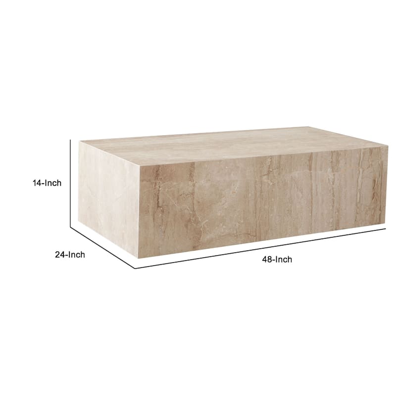 Rey Cocktail Coffee Table, 48 Inch Rectangular Natural Beige Marble Body