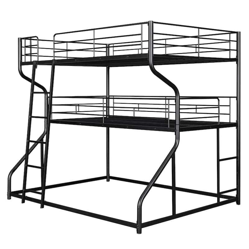Black Full XL over Twin XL over Queen Size Metal Triple Bunk Bed with