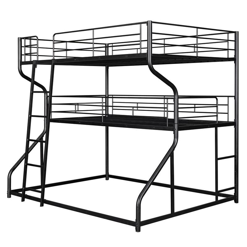 Full XL Over Twin XL Over Queen Size Triple Bunk Bed with Long and Short Ladder, 3 in 1 Metal Heavy Duty Bedframe for Kids Teens
