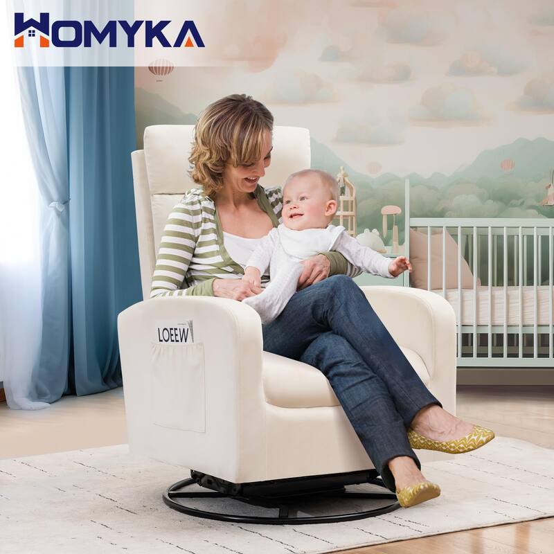 HOMYKA Swivel Glider Rocker Accent Chair for Nursery with Side Pocket