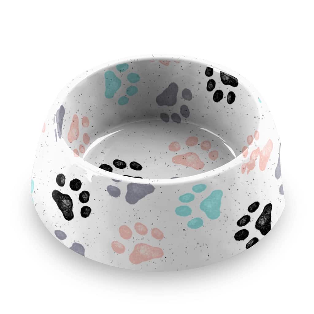 Abode Homewares Retro Paw Print Melamine Pet Bowl - White - Set of 2