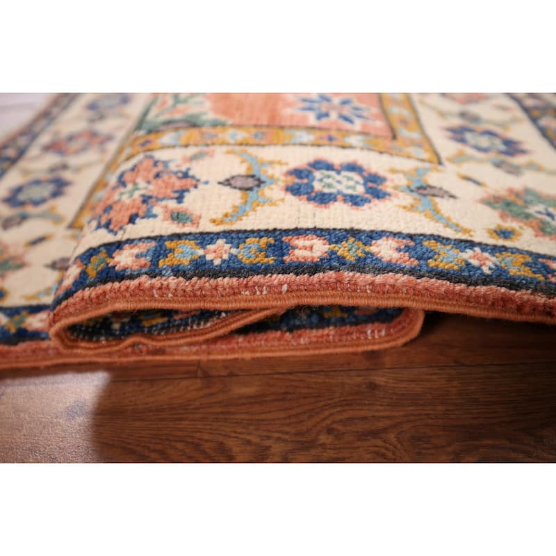 Geometric Kazak Accent Rug Handmade Orange Wool Carpet - 2'0" x 3'0"