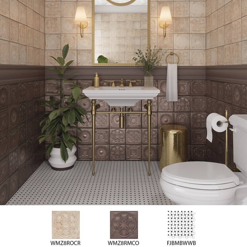 Merola Tile Ritz Ossidato Cream 7-7/8" x 7-7/8" Ceramic Wall Tile