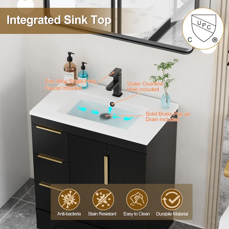 Vertical Stripes Bathroom Vanity Set with Sink Top & Faucet