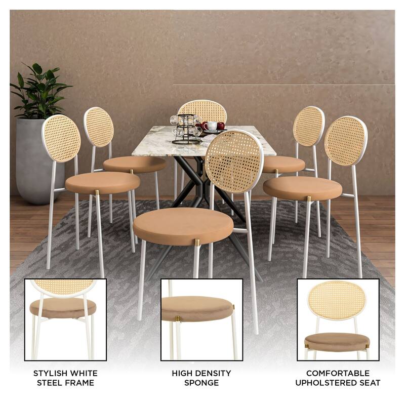 LeisureMod Euston Set of 4 Velvet Modern Dining Chair - Wicker Back Accent Chair for Home Living Room & Kitchen