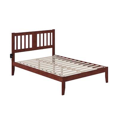 Full Bed - Mission Style Walnut Bed with USB Charger - Solid Wood Frame - 76"x55"