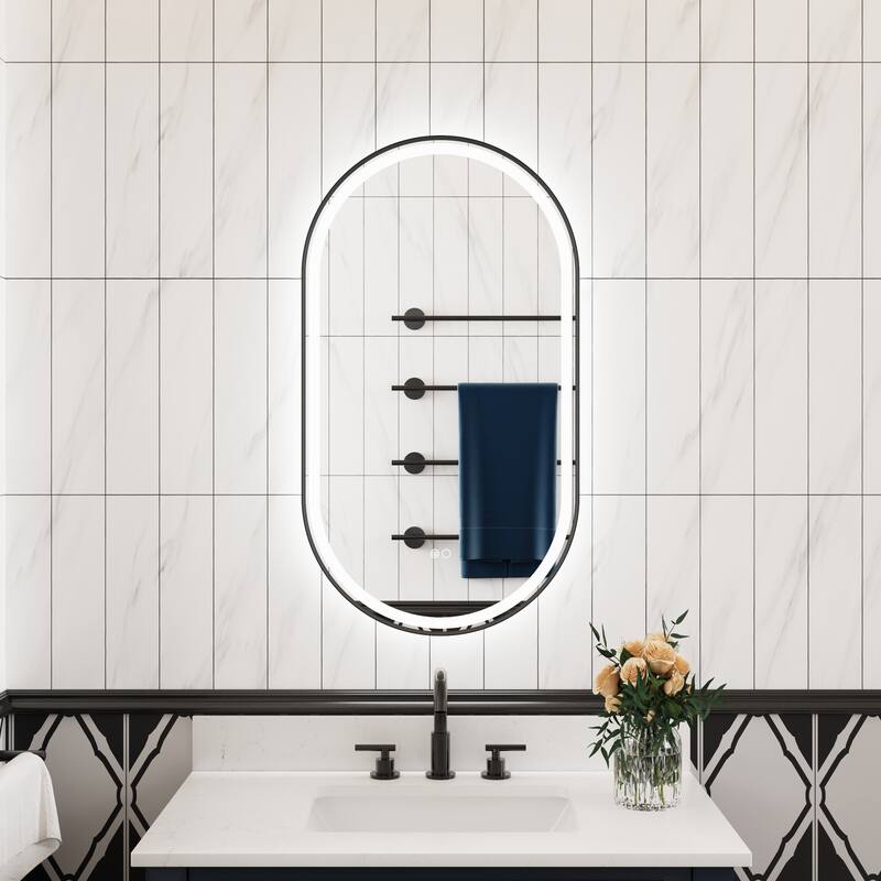 36"H Wall Mounted Bathroom Framed LED Mirror With Memory Function