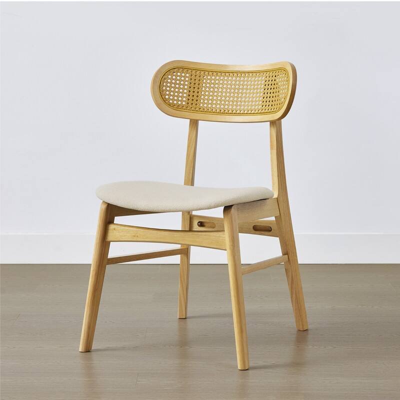 Spruce & Spring Modern Upholstered Dining Chair with Handwoven Rattan Back