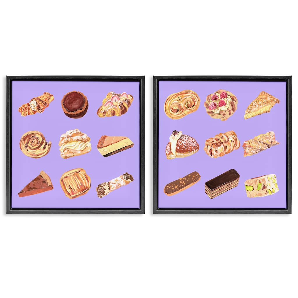 Stupell Various Pastries on Purple Framed Floater Canvas Wall Art Design By Melissa Wang (Set of 2)