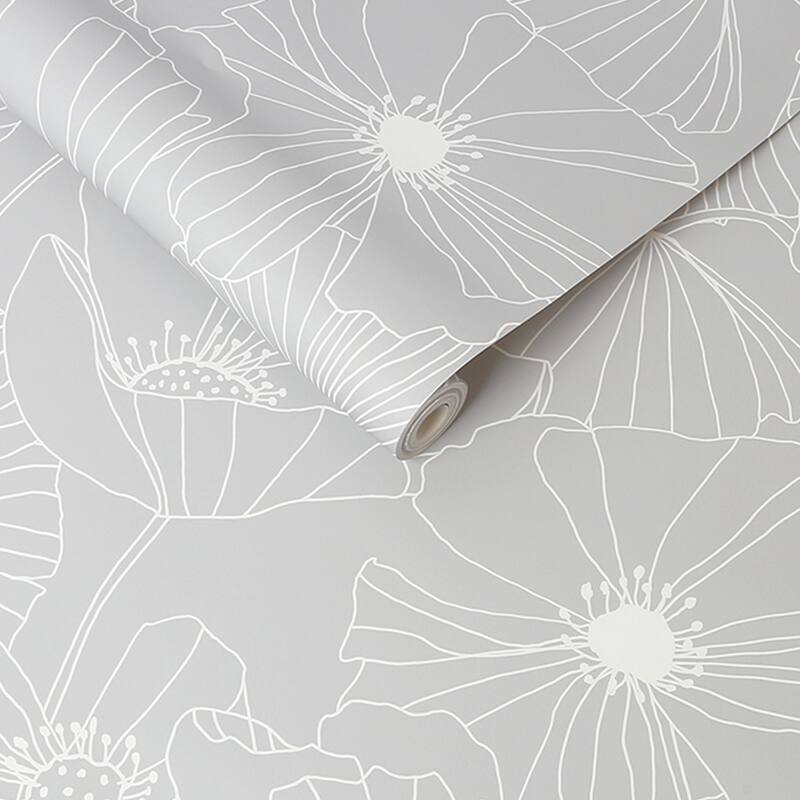 Linear Floral Grey Wallpaper - N/A