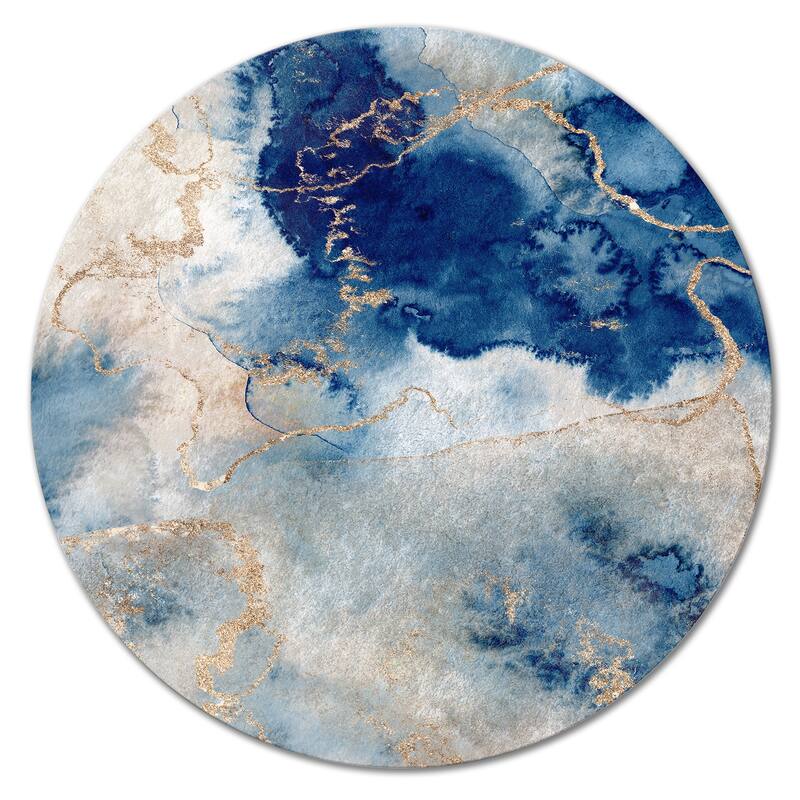 Designart 'Blue And Gold Marble Clouds III' Modern Metal Circle Wall Art - 11x11 - Disc of 11 Inch