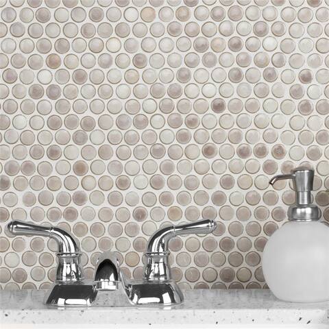 Merola Tile Hudson Penny Round Dove Grey 12" x 12.63" Porcelain Mosaic Tile