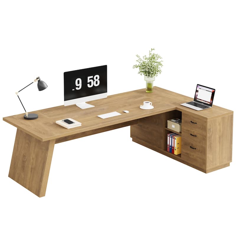 78.7-Inch L-Shaped Executive Desk Computer Desk with File Cabinet
