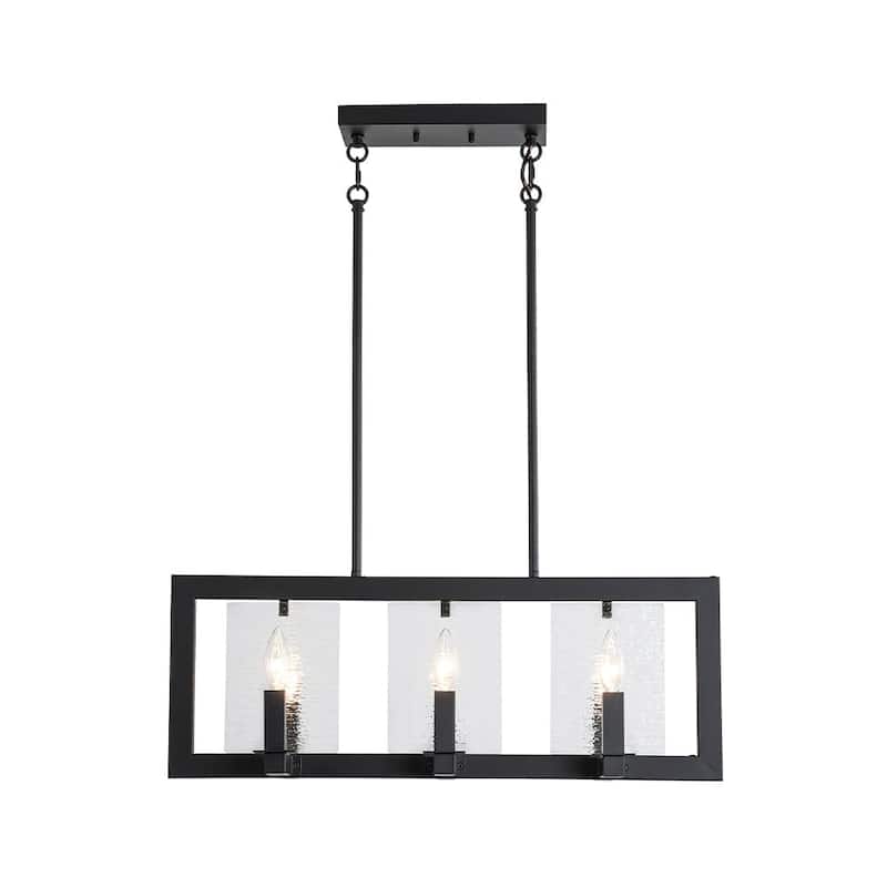 Modern Farmhouse 6-Light Black Rectangle Island Pendant Textured Glass