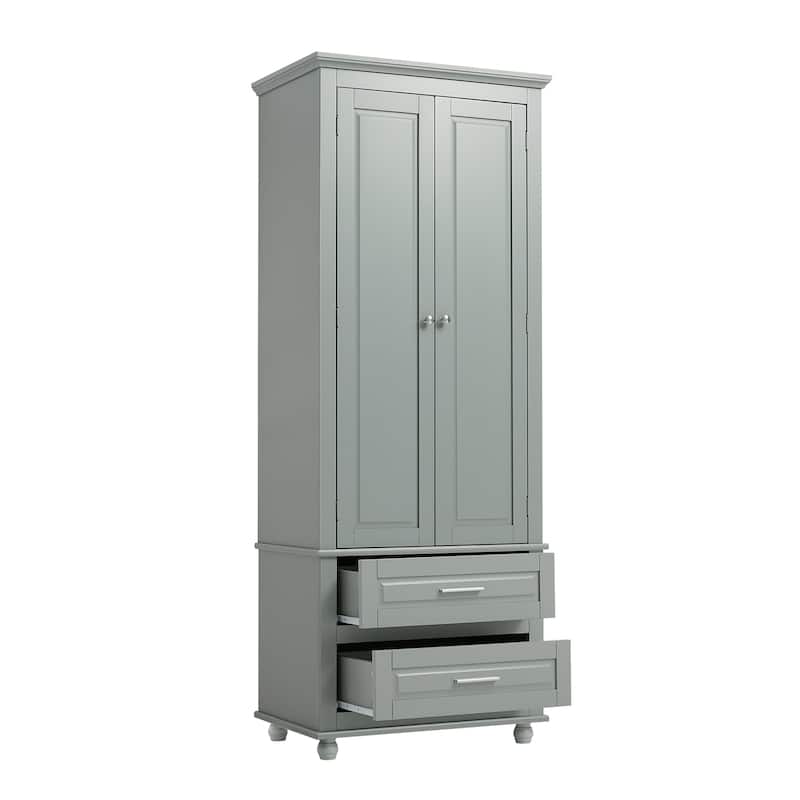 Roomfitters Tall Storage Cabinet with 2 Drawers for Bathroom or Office Freestanding Painted MDF Frame