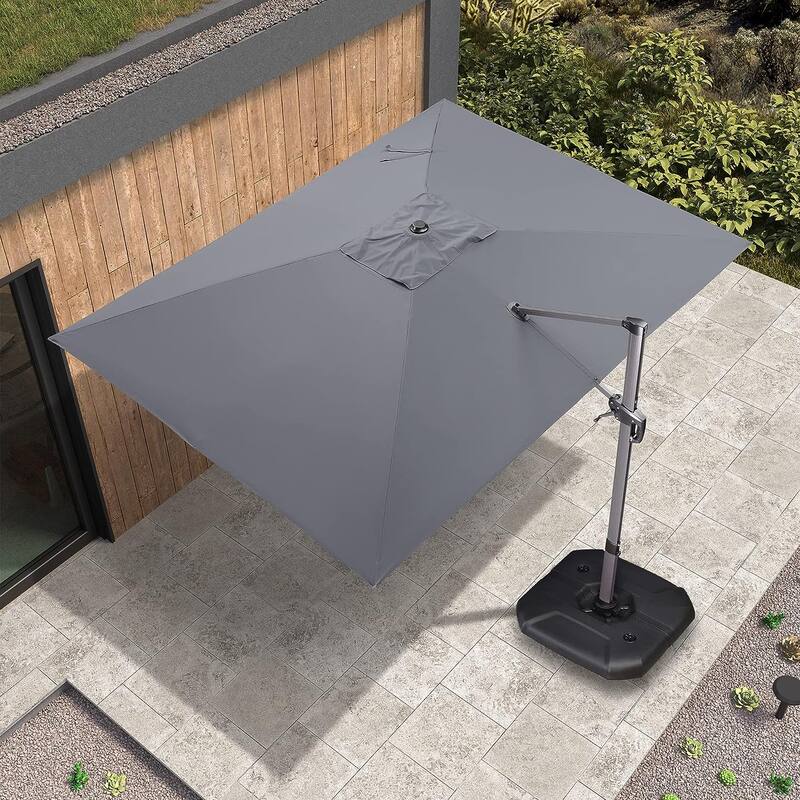 PURPLE LEAF 9 x 11.5 ft 360 Degree Rotation Patio Umbrella With Base - Grey