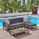 preview thumbnail 2 of 25, 2-Piece Acacia Wood Outdoor Sectional Sofa Set with Water-Resistant Cushions, Ottoman, and Coffee Table - Patio Furniture set DARK GREY