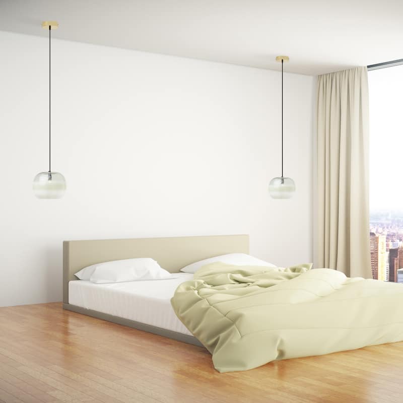 Adelaide River of Goods Gold Metal and Green/White Glass 9.8-Inch Pendant Light with Adjustable Hanging Cord