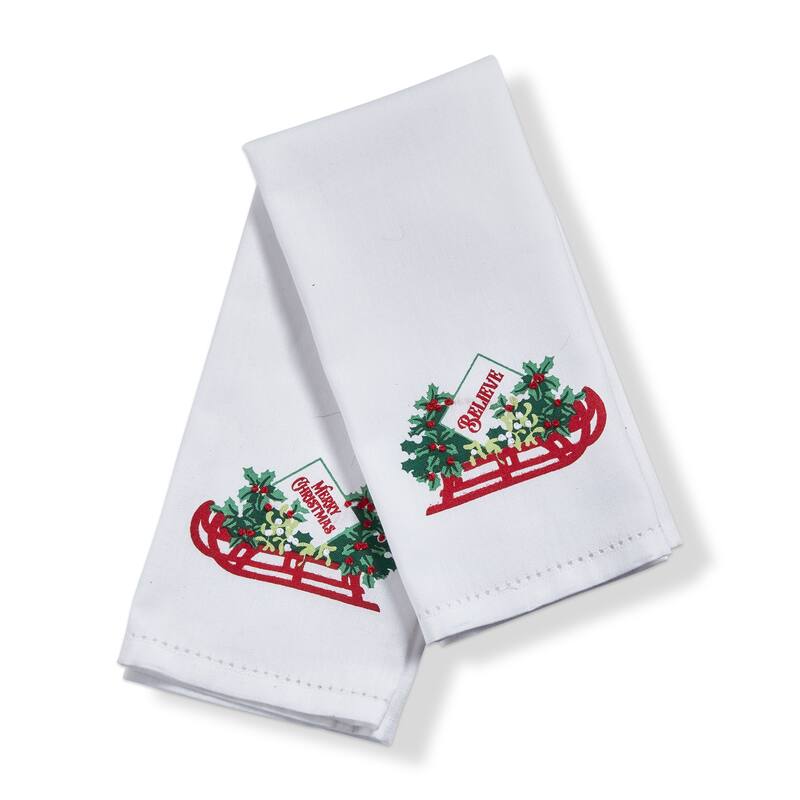 Holly Leaf Sled Guest Towel S/2