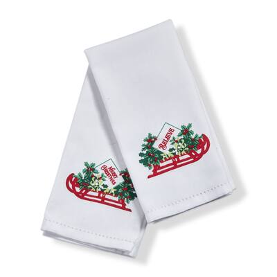Holly Leaf Sled Guest Towel S/2