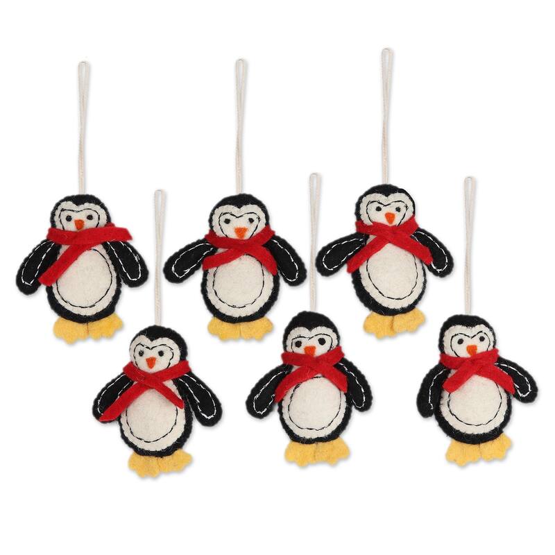 Novica Handmade Marching Penguins Wool Felt Ornaments (Set Of 6)