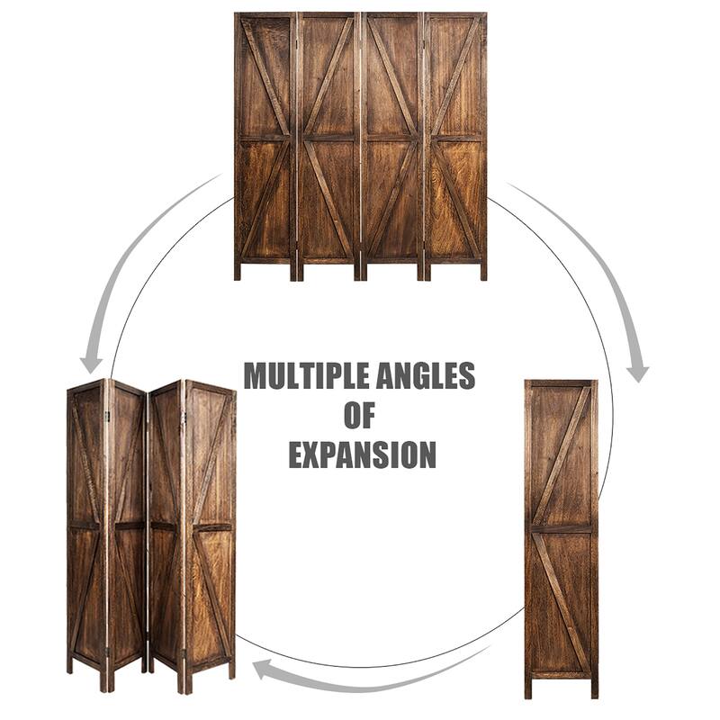 Costway 4Panels Folding Wooden Divider W/ V-shaped Design 5.6Ft Tall