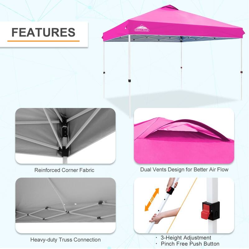 EAGLE PEAK Pop Up Canopy Tent with Wheeled Carry Bag, 8 Stakes, 4 Ropes, 4 Weight Bags, Easy Set Up Tent Canopy, 12x12 ft