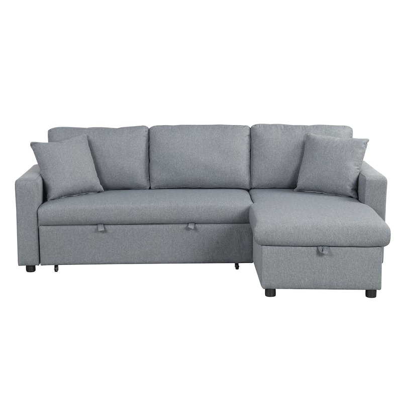 87.44" Upholstery Sectional Sofa Sleeper with Storage Space, 2 in 1 Pull-Out Sofa Bed