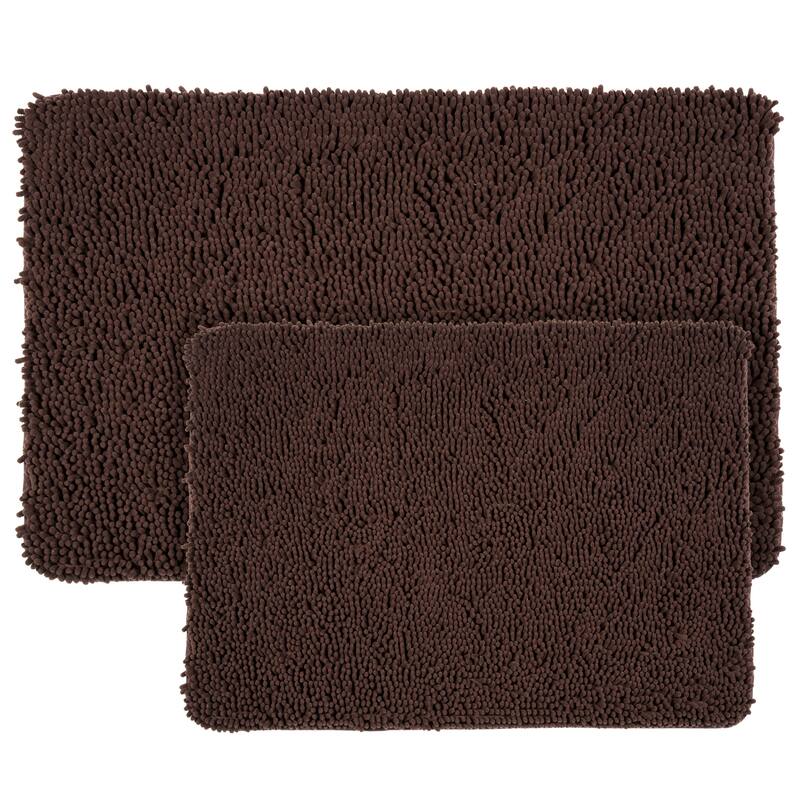 Bathroom Rugs - 2-Piece Memory Foam Bathroom Set with Chenille Shag Top and Non-Slip Base by Windsor Home