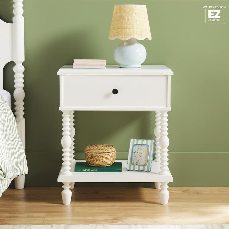 Walker Edison Easy Assembly Solid Wood 1-Drawer Nightstand - White