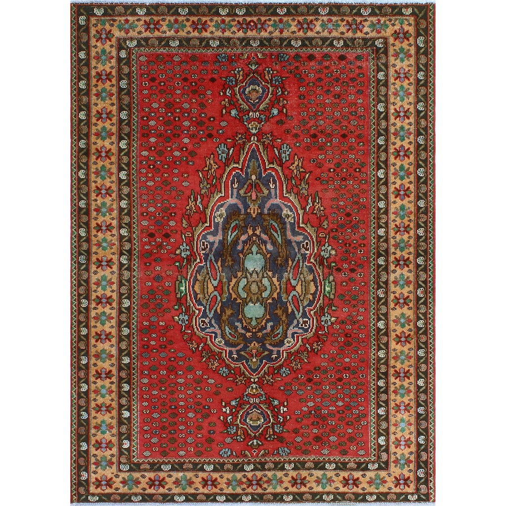 Fine Vintage Distressed Armand Rust/Navy Rug - 5'0" x 6'9"