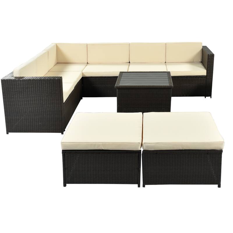 Luxurious 9Piece Rattan Sectional Sofa Group with Plush Cushions and