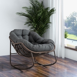 Modern Rattan Rocking Chair, Padded Cushion Rocker Recliner Chair Soft ...