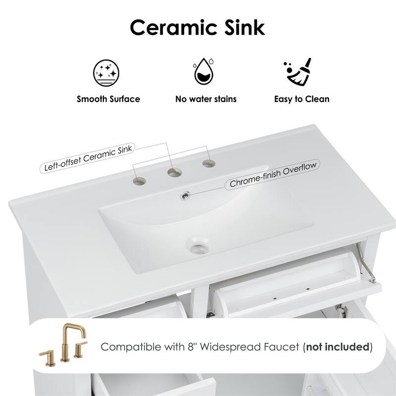 36" Bathroom Vanity Set with Ceramic Sink and 2 Tip-Out Drawers